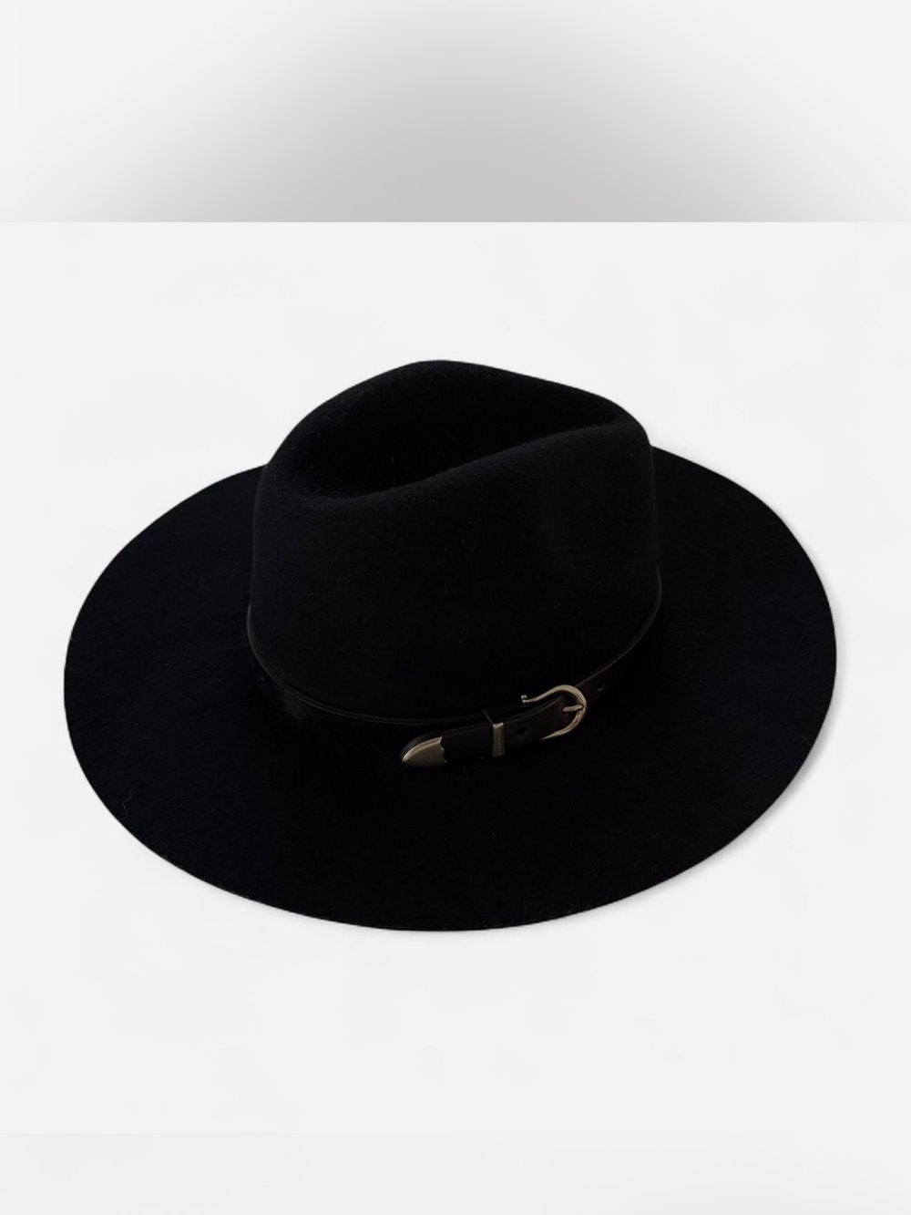 All Saints Black Wide-Brim Fedora Hat with Branded Buckle Band